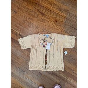 NWT Vintage Capacity Hand Embroidered Dainty Floral Cardigan Size M